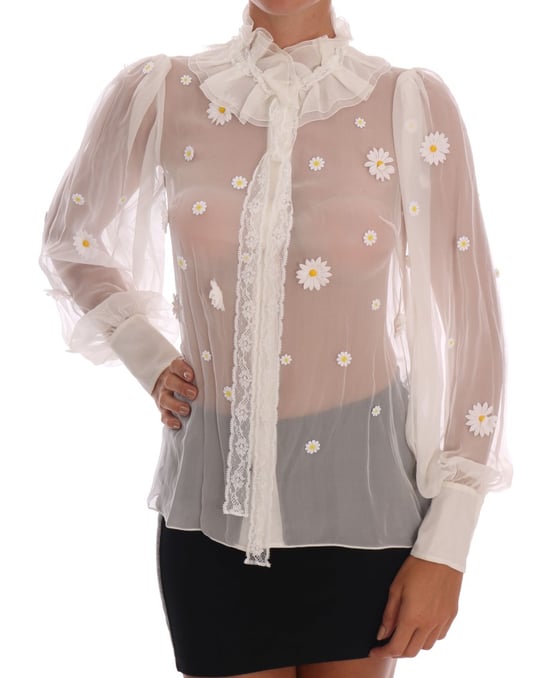 Camisa de Seda con Apliques de Margarita Blanca Dolce & Gabbana - Image 2