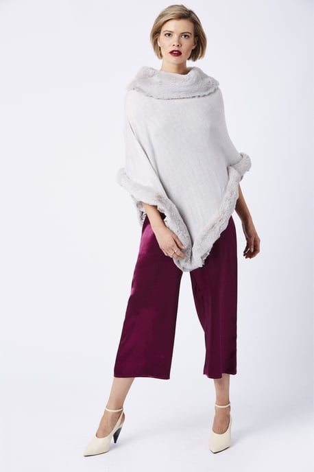  Faux Fur Trim Poncho