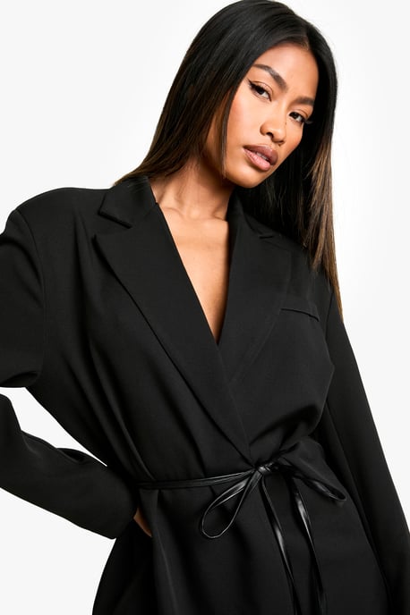 Marl Shoulder Pad Belted Blazer