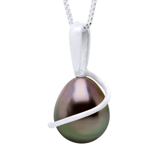 Beaded Pendant with Retour White Gold 375 and Real Cultured Tahiti Pearl Pear 8-9 mm