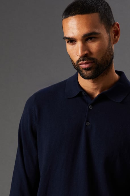 Cotton Rich Long Sleeve Knitted Polo