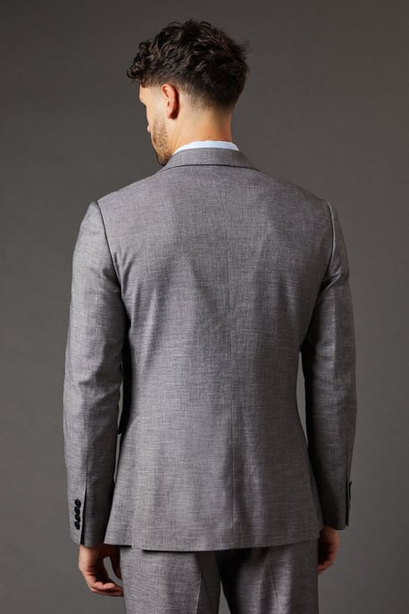 Mid Grey Sharkskin Slim Fit Suit Jacket - Image 3