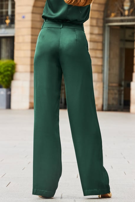 Emerald Green Satin Wide Leg Trousers