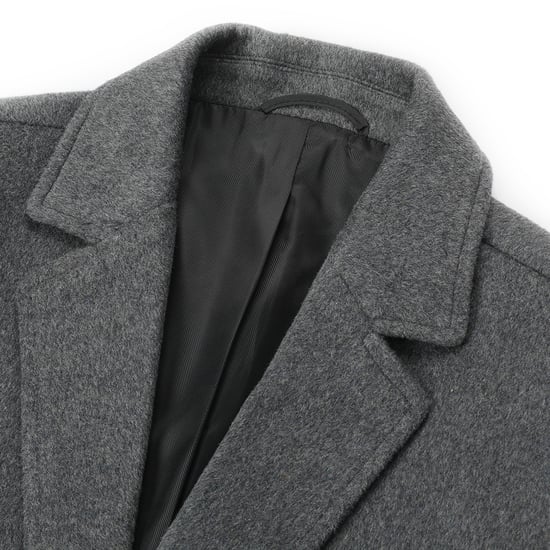 Men's Knee-Length Winter Wool Coat Slim Fit Turn-Down Collar Business Coats Gray - Image 4