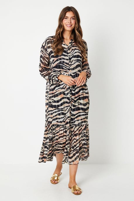 Animal Metallic Stripe Smock Shirt Dress
