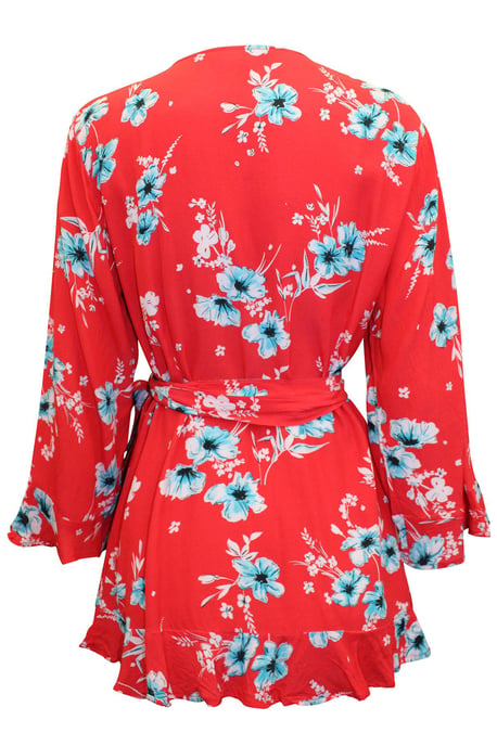 Red Floral Wrap Blouse