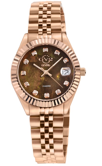 GV2 Naples 12401 Brown Dial Rose Gold Swiss Quartz Diamond Watch