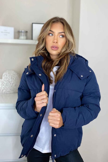 Navy Veneto Waisted Puffer Jacket