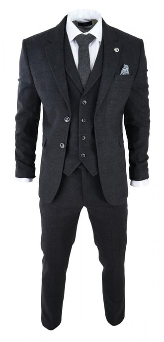 Traje de tweed negro de tres piezas para hombre, Peaky Blinders, estilo Gatsby de los años 20, corte clásico a medida - Image 2