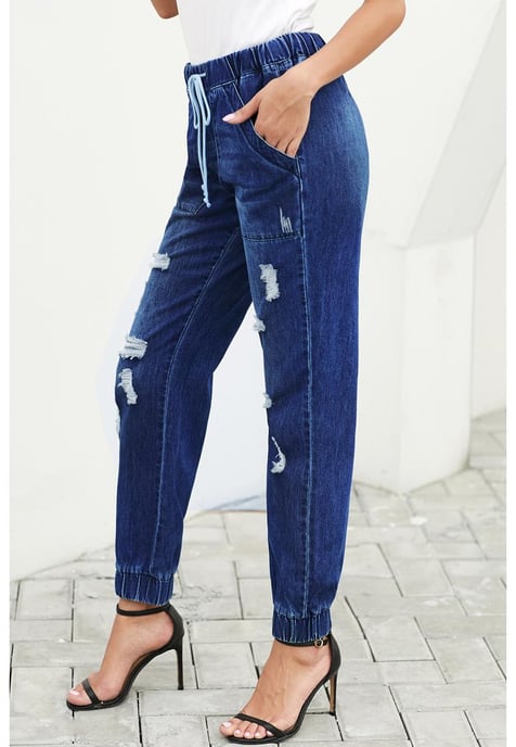 Joggers Azura Exchange para mujer con cordón y bolsillos en azul - Image 3