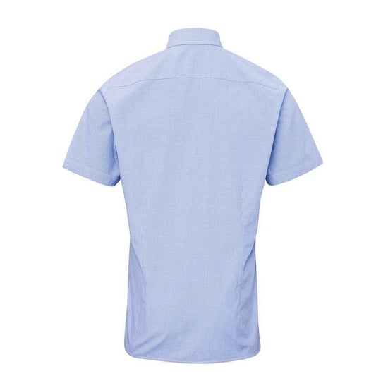 Premier Mens Gingham Cotton Short-Sleeved Shirt (Light Blue/White) - Image 2