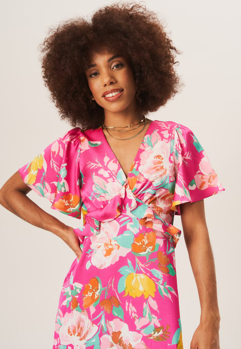 Vestido midi con mangas de ángel y estampado floral - Image 2