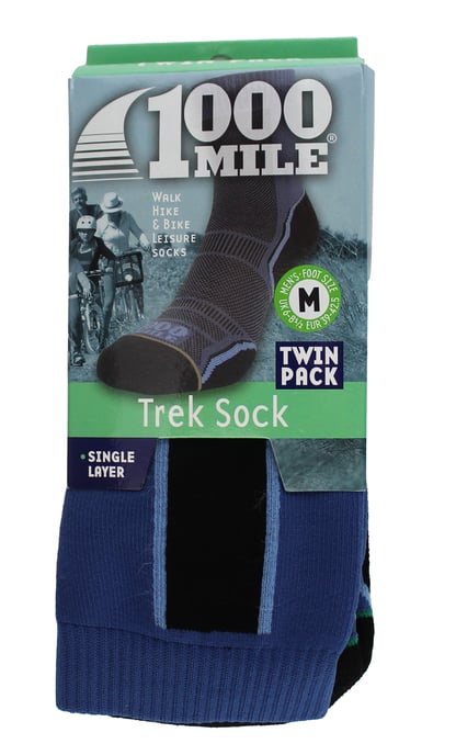 1000 Mile - Pack de 2 Calcetines de Lana Merino Transpirables de una Capa para Hombre Trek - Azul Marino / Carbón - Image 2