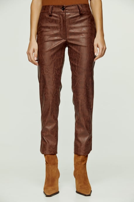 Chocolate Brown Faux Moire Leather 7/8 Pants