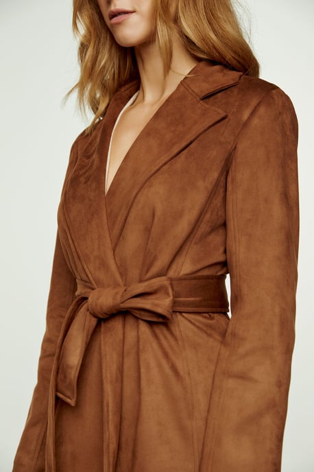 Brown Alcantara-Look Jacket with Belt