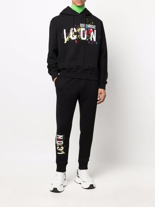 Dsquared2 Icon sudadera con capucha salpicada negra - Image 1