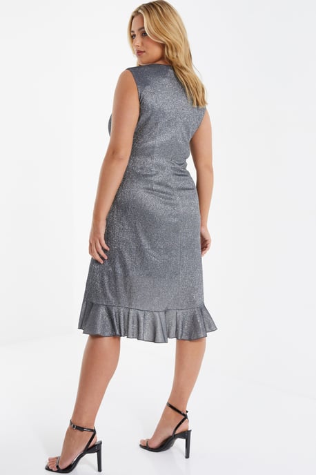 Curve Silver Bodycon Frill Midi Dress