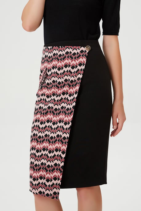 Asymmetrical bi-material skirt with front panel - Image 4