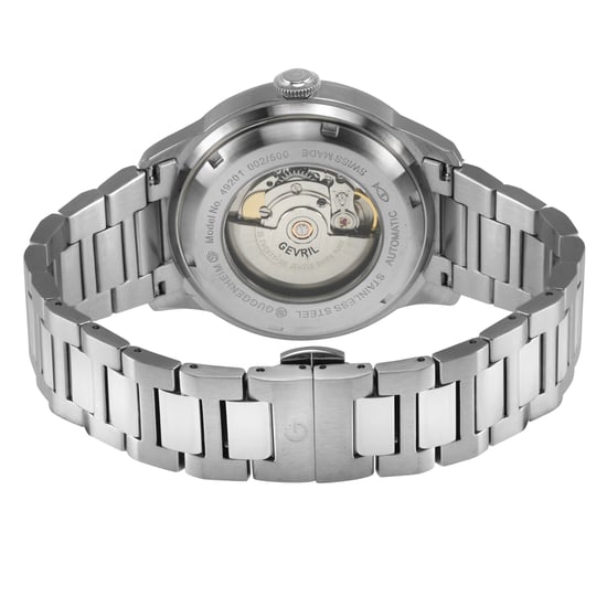Gevril Hombre Guggenheim Automático 316L Acero Inoxidable Esfera Negra, Pulsera de Acero Inoxidable 316L Satinada y Pulida. - Image 2