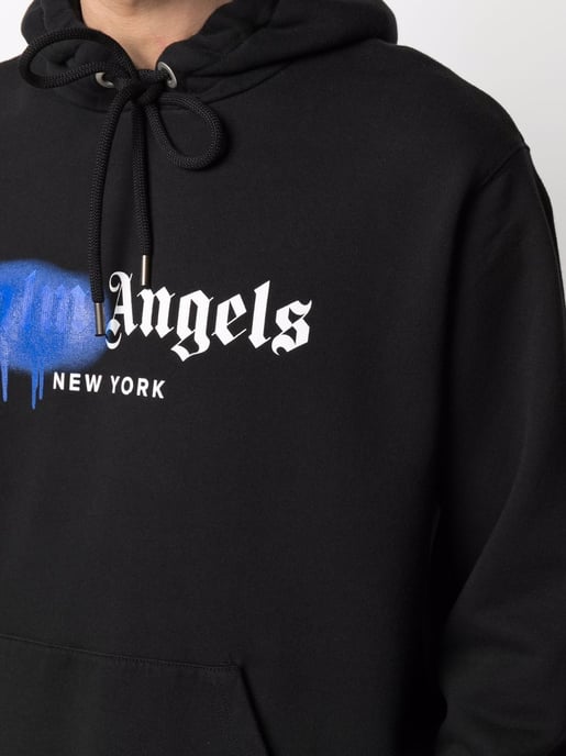Sudadera negra con logo spray azul de Palm Angels New York - Image 4