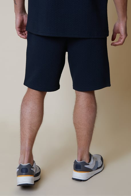 Navy 'Mitch' Cotton Blend Textured Sweat Shorts
