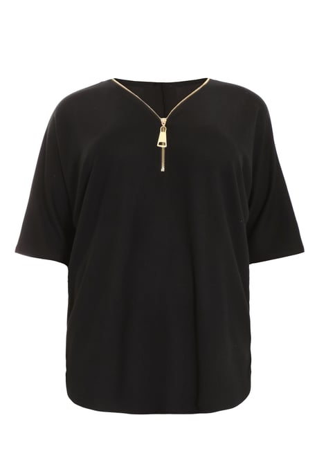 Curve Black Zip Batwing Top