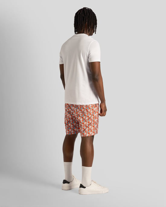 Mens Floral Print Resort Shorts in Orange - Image 3