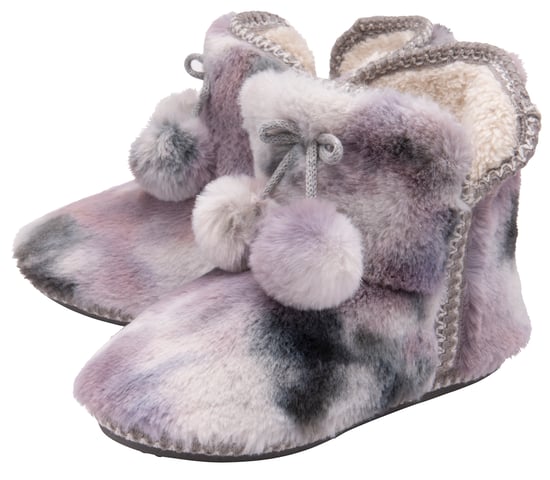 Dunlop - Botines de felpa con pompones para mujeres, con memory foam (7, Gris/Mink) - Image 1