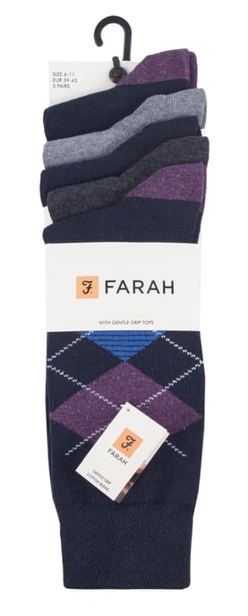 Farah - Paquete de 5 calcetines de algodón para hombre, finos, transpirables, con diseño clásico de Argyle - FCS270NVYPUR (Argyle) - Image 2