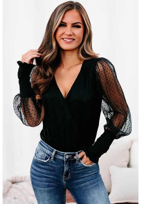 Body de malla cruzado para mujer en negro - Image 3