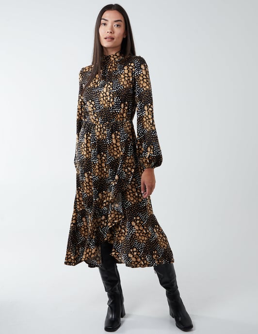 Blouson Elasticated Wrap Midi Dress