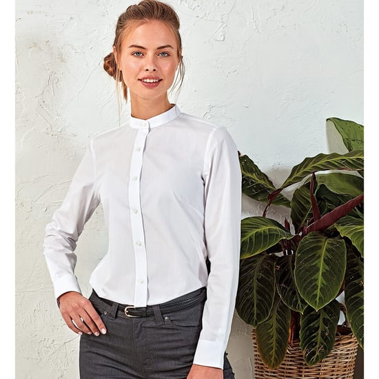 Premier Womens/Ladies Grandad Collar Formal Shirt (White) - Image 4