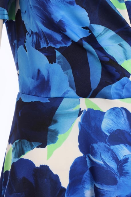 Blue Floral Dip Hem Midi Dress