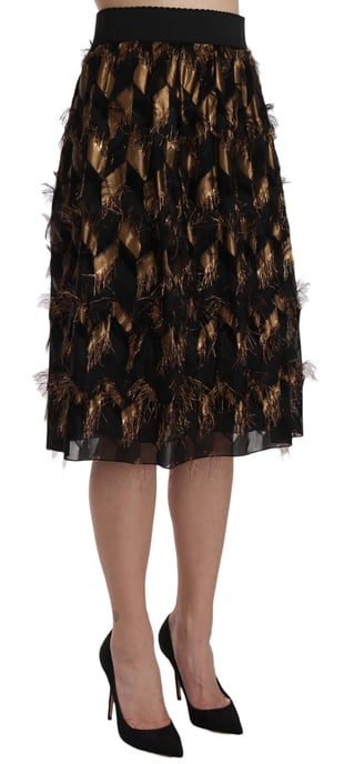 Falda de Lápiz A-line Metálica con Flecos Negro Oro de Dolce & Gabbana - Image 4