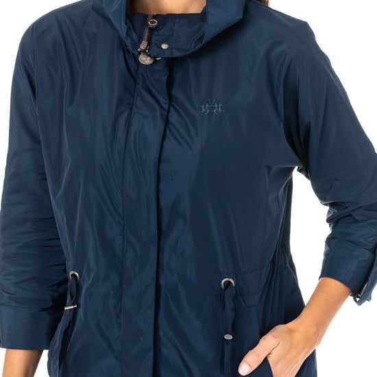 Women's long-sleeved high-neck jacket with adjustable drawstring at mid-waist LWO004