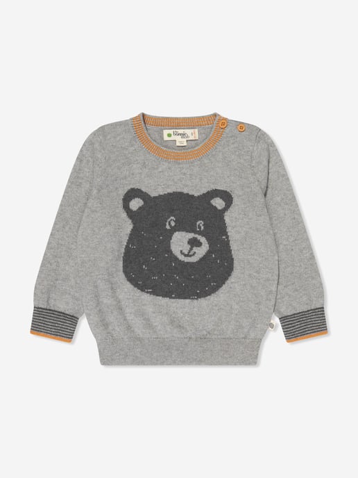The Bonnie Mob Kids Bear Cashmere Knit Jumper in Grey