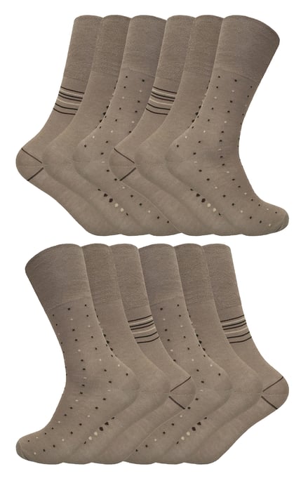 Calcetines de bambú para hombre | Paquete de 12 pares | Calcetines para diabéticos - Beige - Image 1