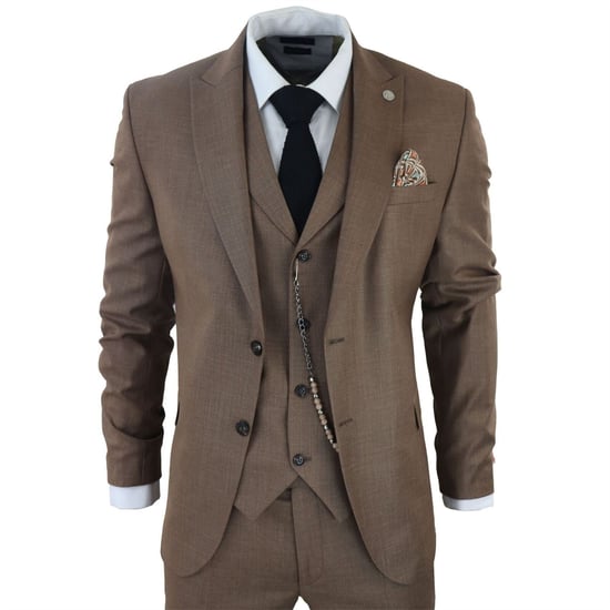 Traje clásico de 3 piezas en color marrón liso para hombre - Image 2