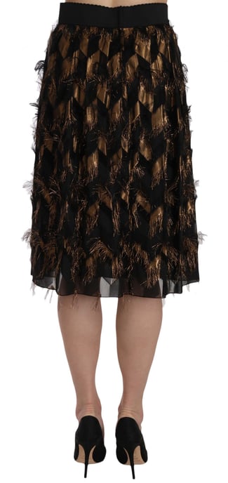 Falda de Lápiz A-line Metálica con Flecos Negro Oro de Dolce & Gabbana - Image 2