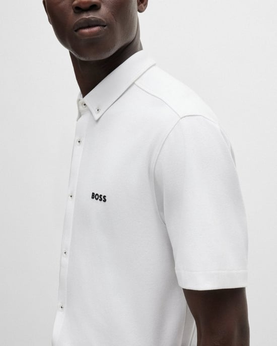 BOSS Green B Motion Mens Regular-Fit Shirt in Knitted Wrinkle-Resistant Cotton