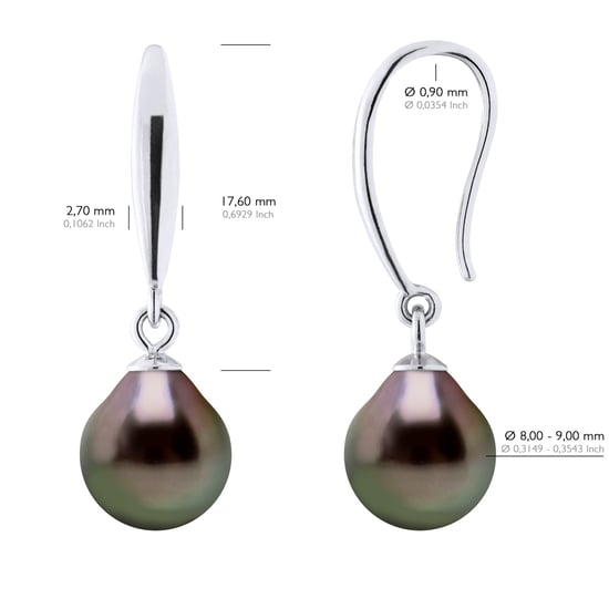 Earrings of Silver 925 and Real Cultured Tahiti Pearls Pear 8-9 mm - Image 2