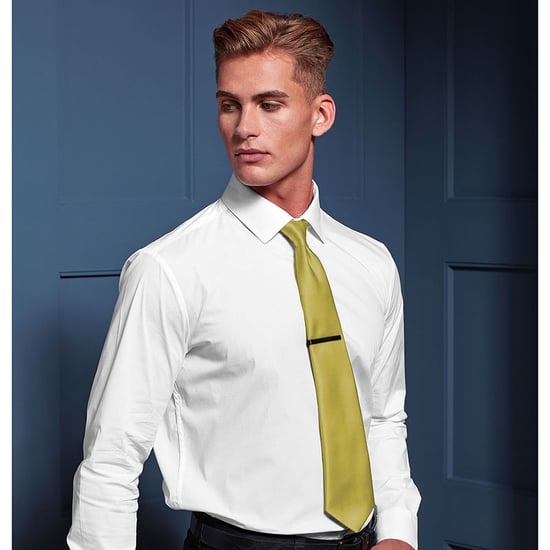 Premier Mens Plain Satin Tie (Narrow Blade) (Lemon) - Image 2