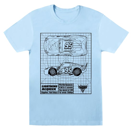 Disney Womens/Ladies Cars Lightning McQueen Blueprint Cotton Boyfriend T-Shirt (Baby Blue) - Image 1