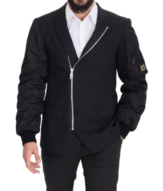 Chaqueta de lana negra con cremallera completa y mangas largas para hombre de Dolce & Gabbana - Image 3