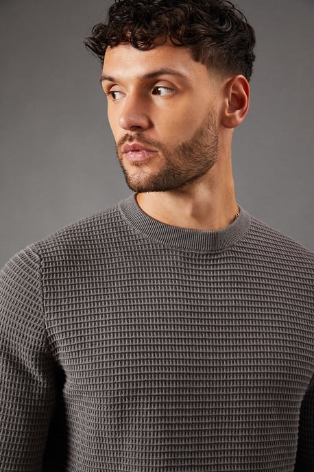Waffle Crew Neck Knitted Jumper