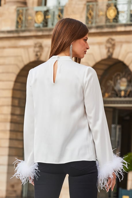 White Premium Satin Feather Cuff Top