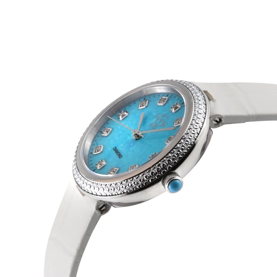 Reloj GV2 Arezzo con diamantes para mujer, caja SS, esfera turquesa, correa de cuero turquesa genuina hecha a mano en Italia - Image 3