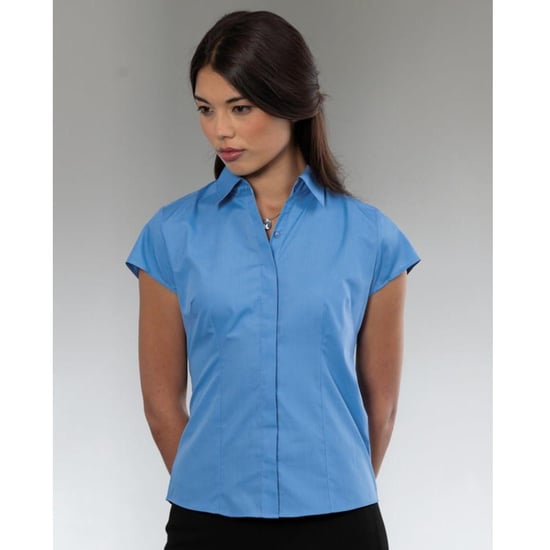 Russell Collection Ladies Cap Sleeve Polycotton Easy Care Fitted Poplin Shirt (Corporate Blue) - Image 2