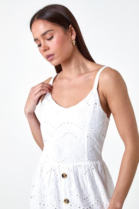 Petite Cotton Broderie Button Dress