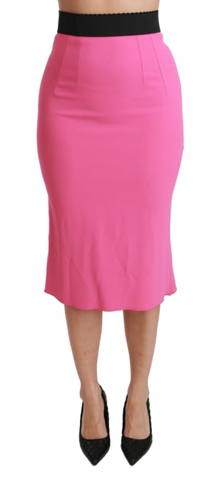 Falda midi de viscosa de corte lápiz de cintura alta en rosa de Dolce & Gabbana - Image 1